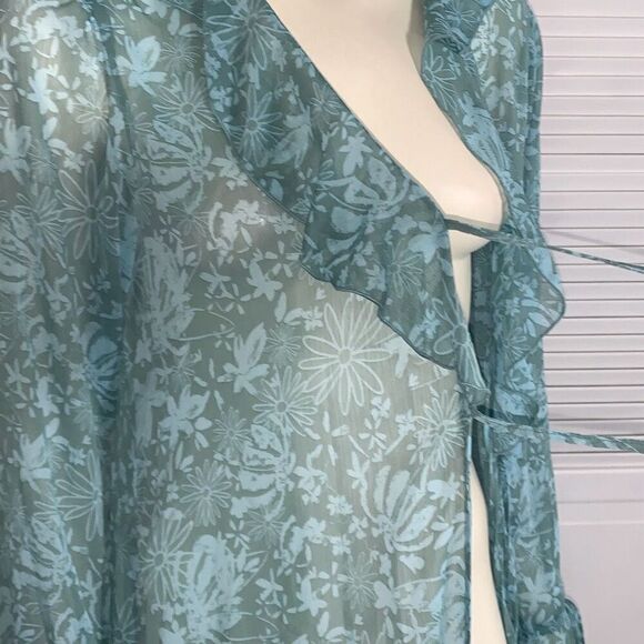 Wild Fable Women's Ruffle Duster Jacket Aqua Green Floral Size L - Picture 13 of 16